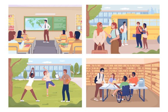 Daily Routine of School Students SVG Set: A Versatile Graphic Design Asset for Modern Marketing