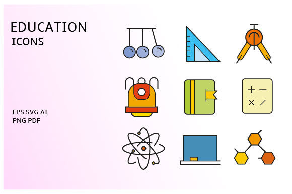 Education School and Subject Icons Set for Modern Content Design