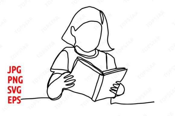 Girl Reading Book One Line Drawing Art: A Versatile Graphic for Branding and Packaging